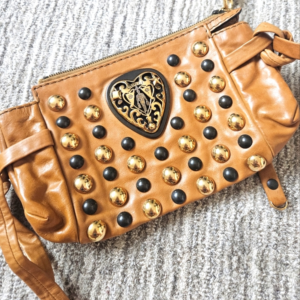 Authentic Vintage Gucci Studded Tan/Gold Leather Bag Babouska Hysteria